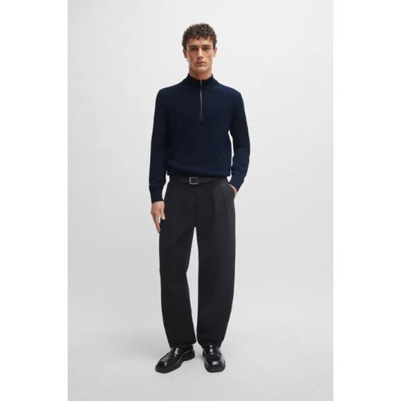 Hugo Boss Quarter-Zip Cotton Sweater With Knitted Structure Men's Size S Black - Picture 1 of 12